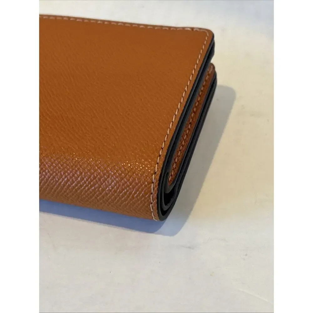 Coach Medium Bifold Snap Wallet Crossgrain Leather Corner Zip Orange ID Window